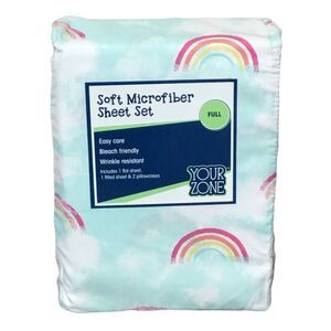 Blue Pastel Rainbow Sky Clouds Bed Sheets Kids Full Double Wrinkle Resist Decor